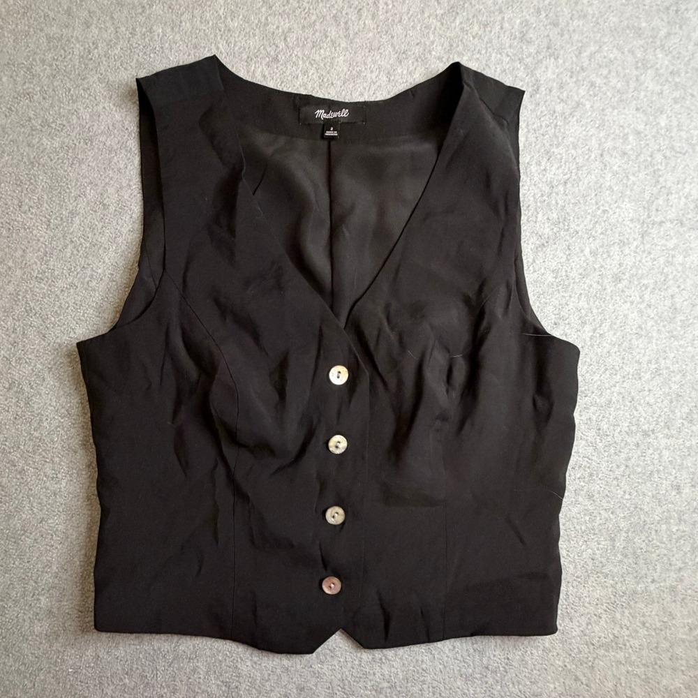 Madewell Womens Black Button Front V-Neck Tailored Vest Size 2